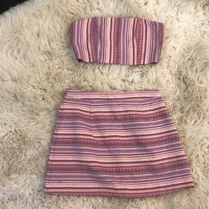 Pink Aztec Print strapless crop top and skirt set